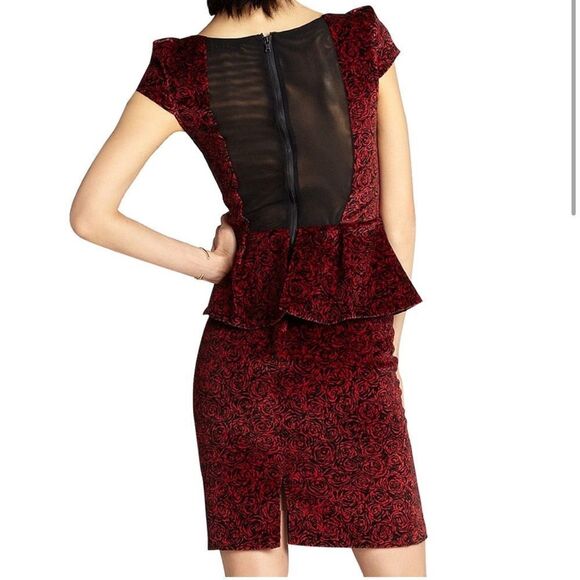 Alice & Olivia Red Rose Velvet Peplum Dress - Picture 2 of 9
